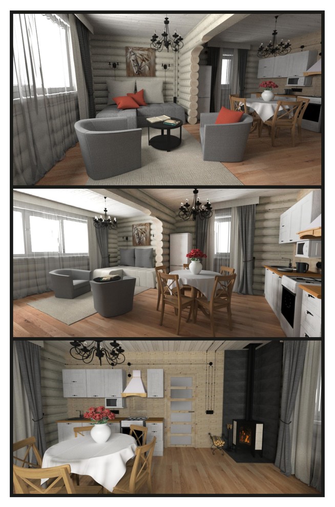 Загородный дом.Гостиная - кухня