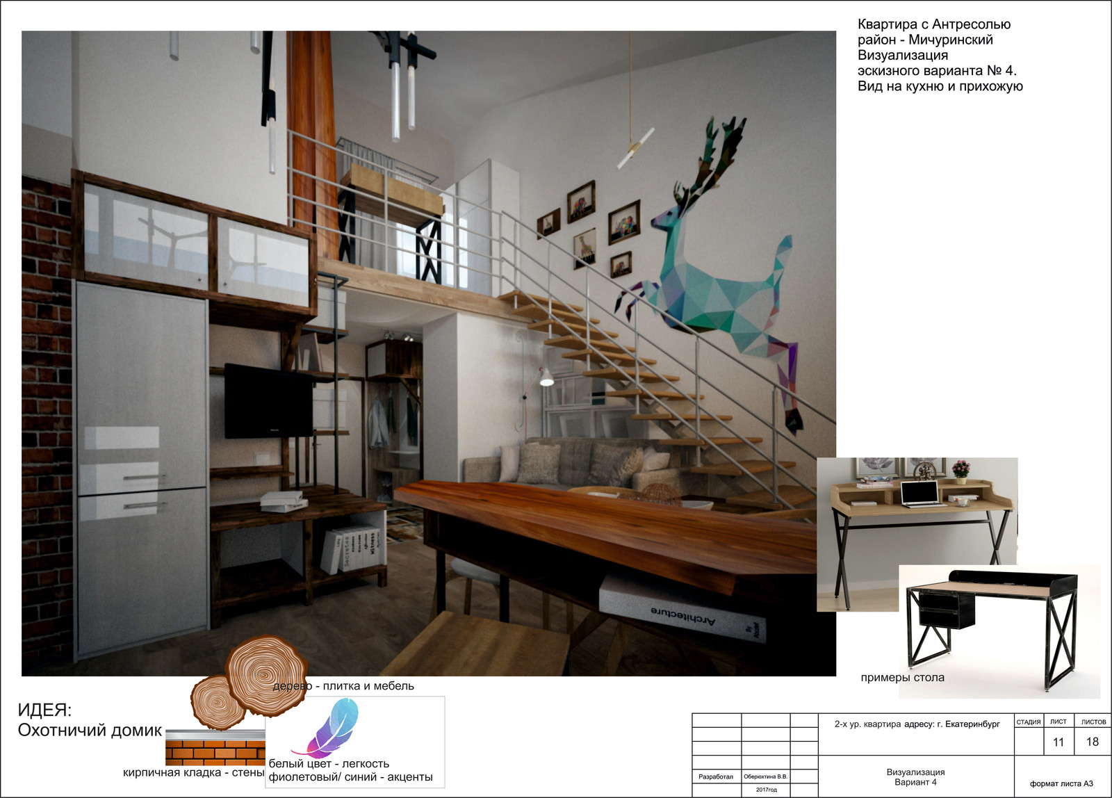 Дизайн квартиры с антресолью. Площадь 33 кв.м. г. Екатеринбург