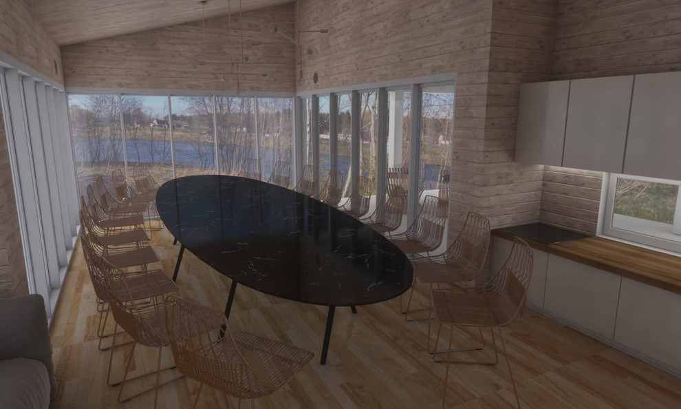 Интерьеры бани и беседки на берегу реки