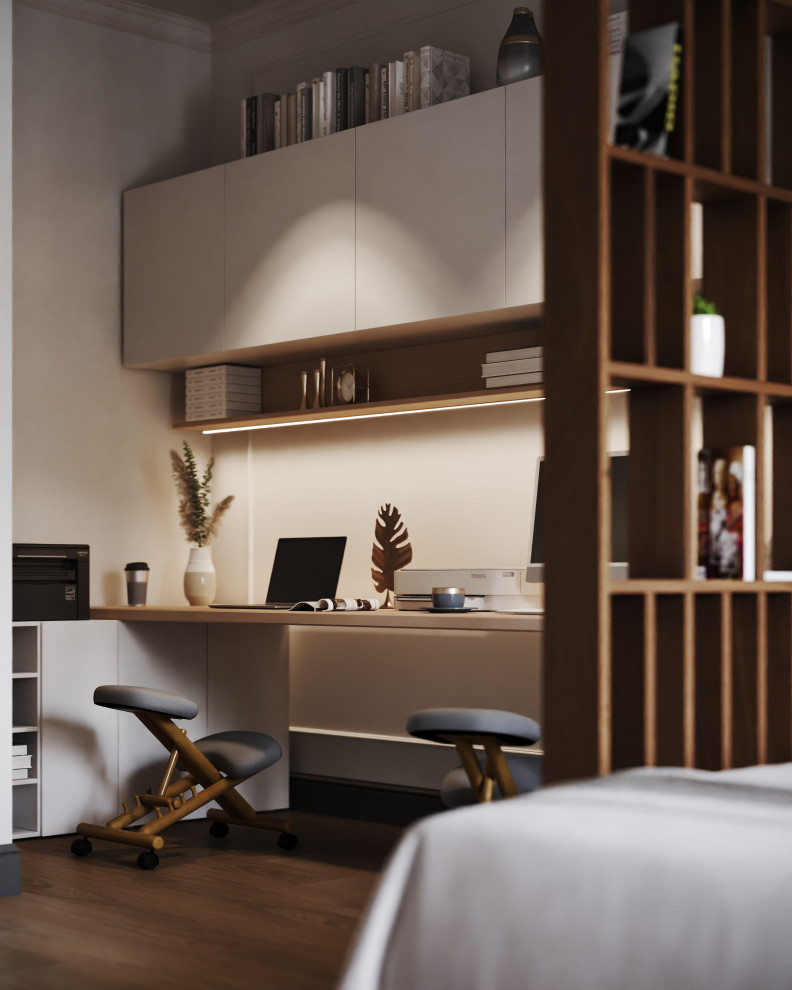 Спальня, рабочая зона и зона отдыха