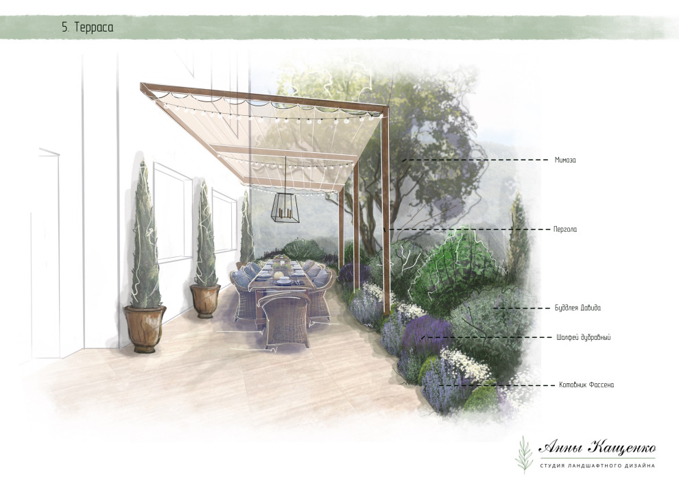 Проект участка с перепадом высот в средиземноморском стиле