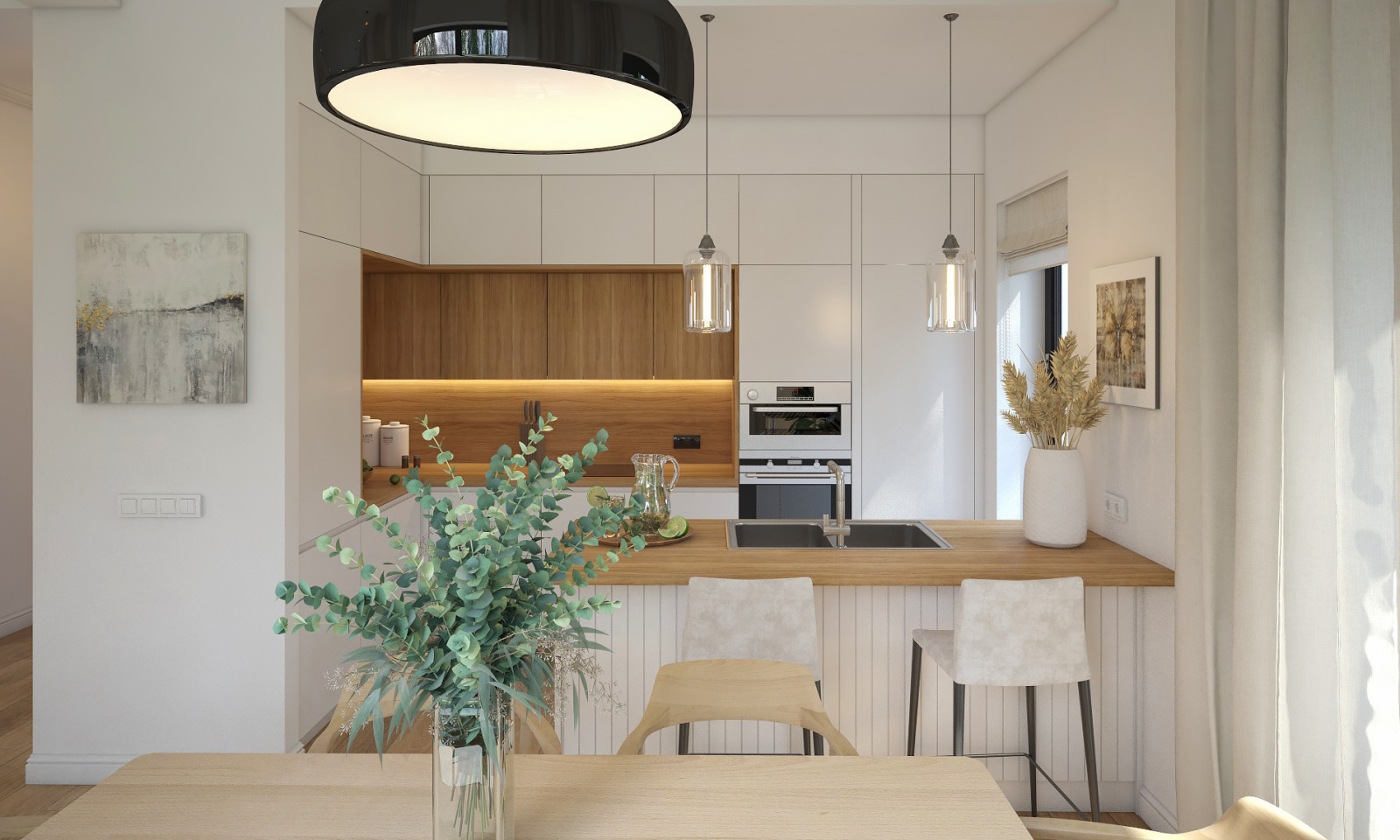 Гостиная и кухня современный минимализм