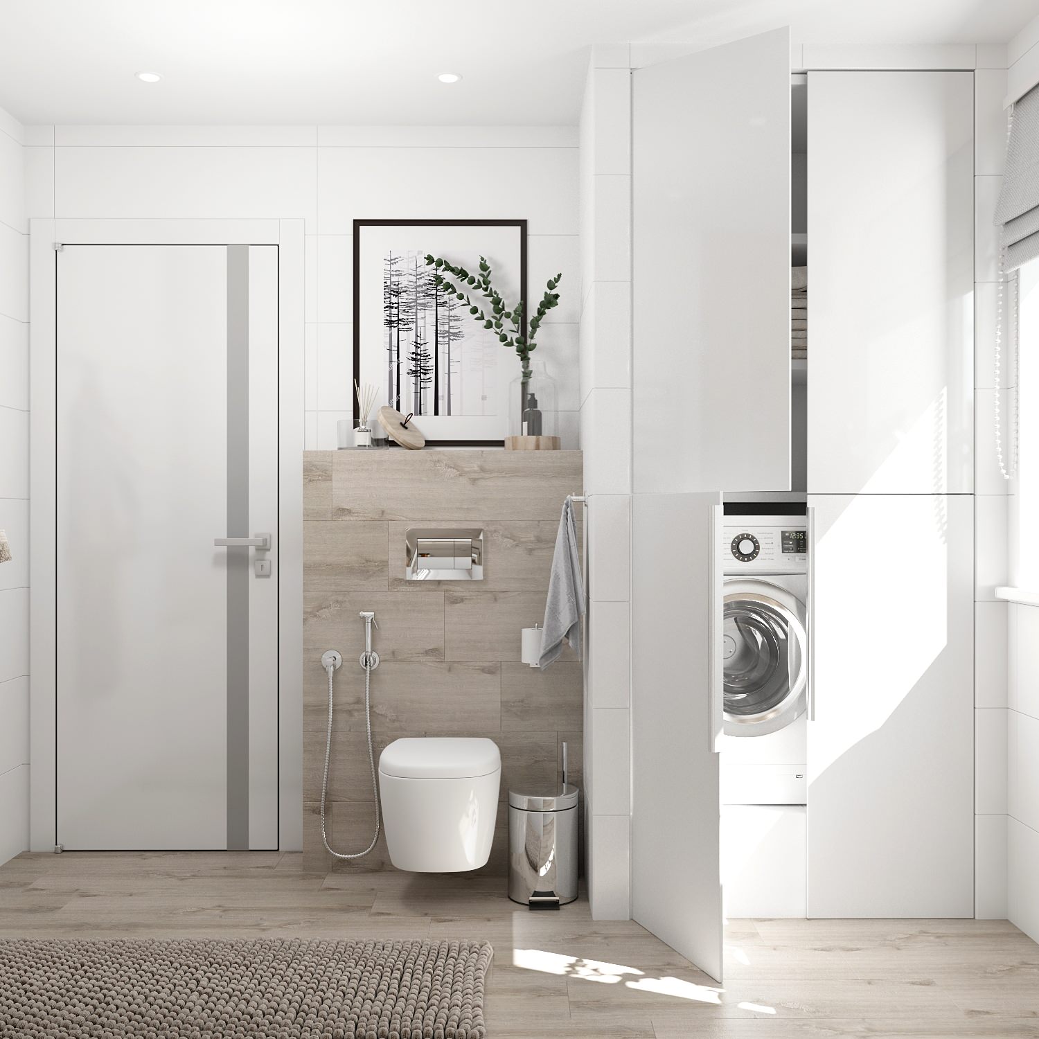 Дизайн интерьера ванной комнаты в загородном доме.