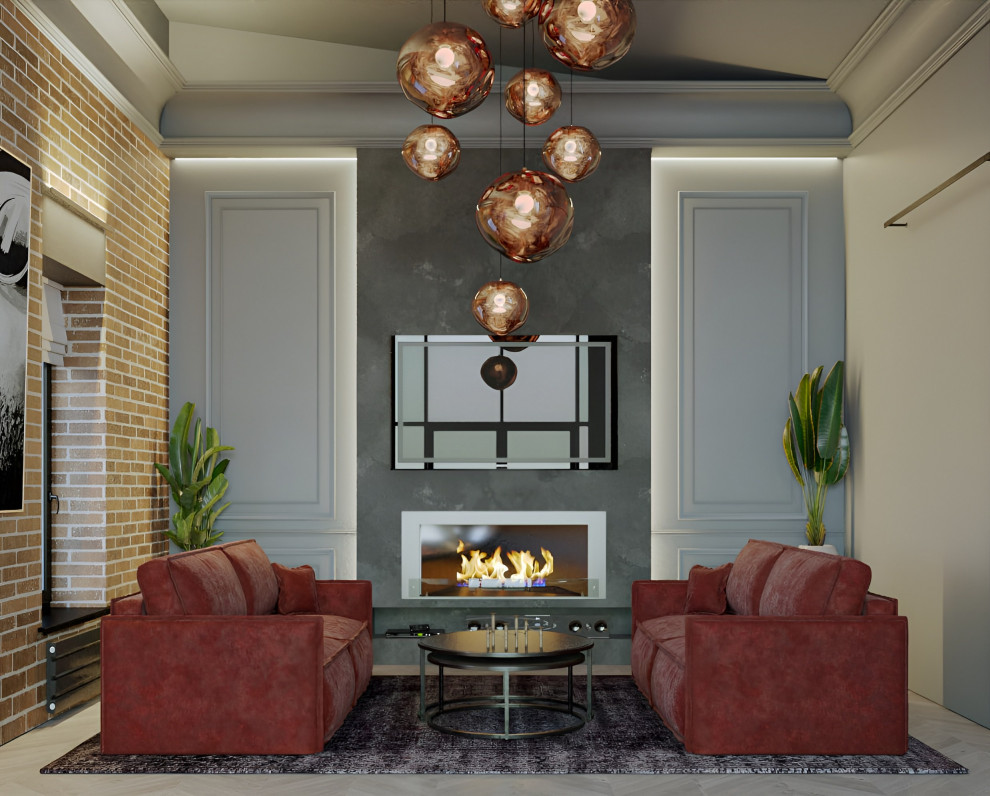 Кухня-гостиная в частном доме в Огуднево, зона гостиной 27.2 м²