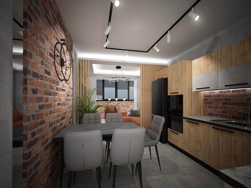 Квартира в стиле Loft Кухня-гостиная