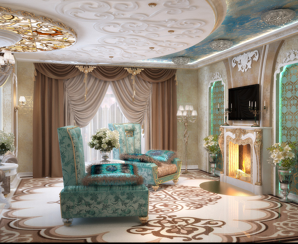 Living room and home office design in luxury style - 3D vizualisation