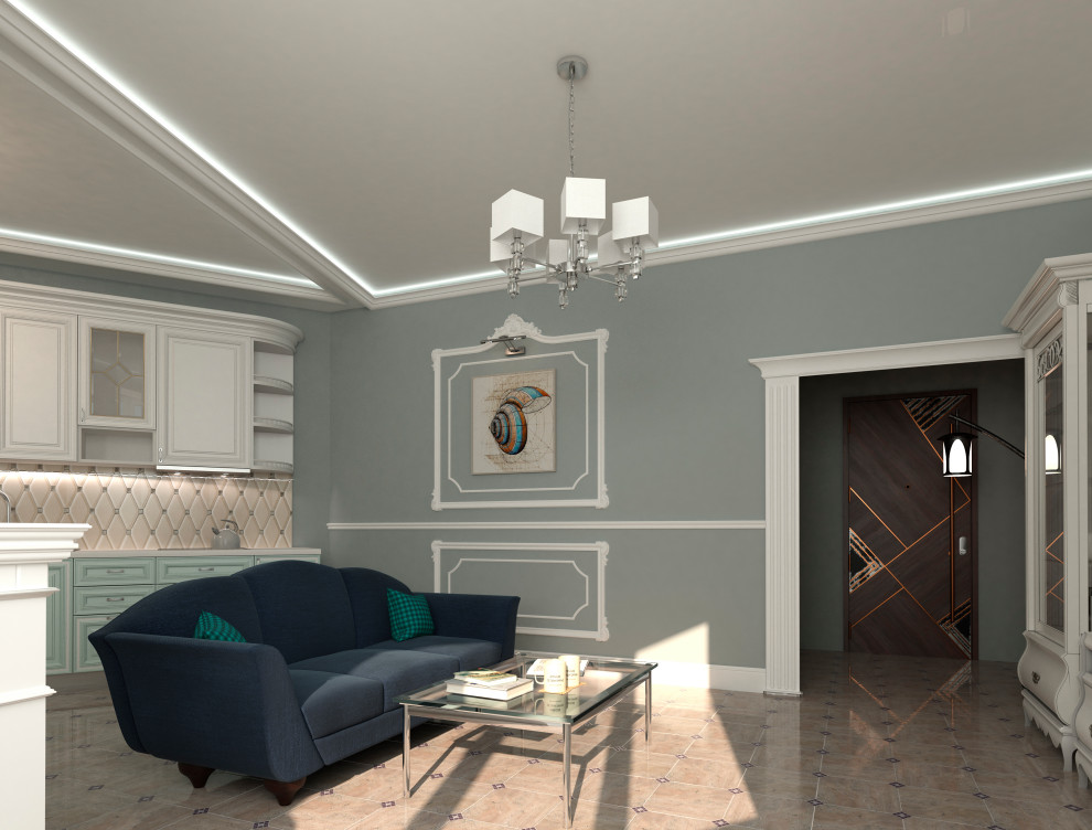 Совмещение кухни и гостиной, классика