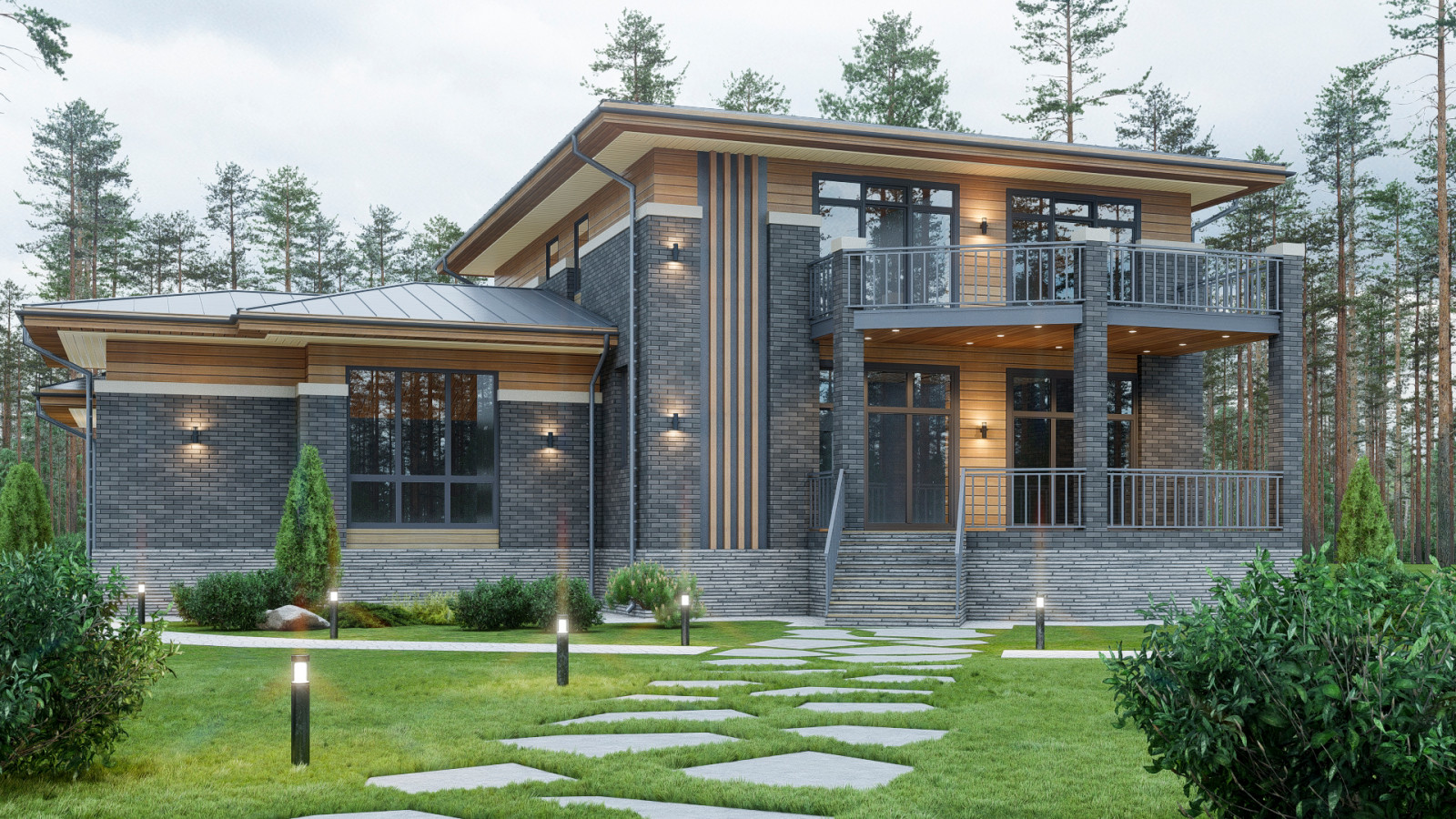 Проект трехэтажного дома в стиле Райта 480 кв.м