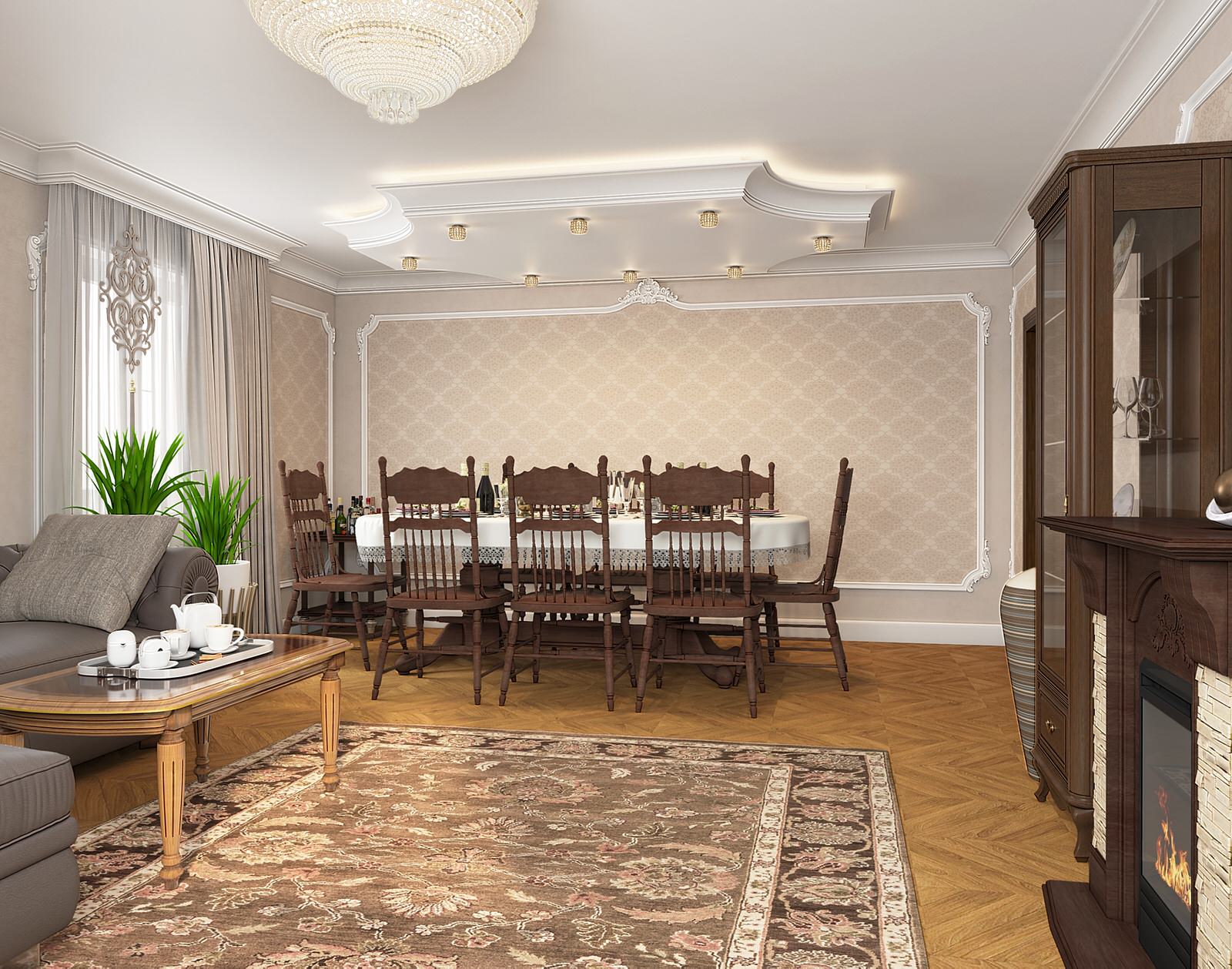 Дизайн-проект гостиной с элементами классики