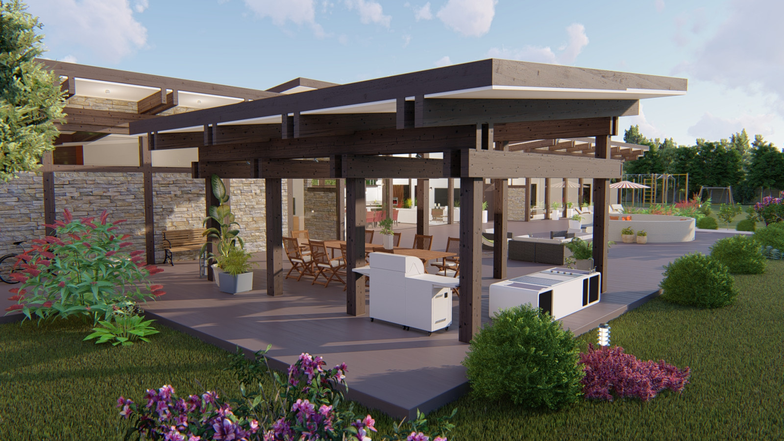 СПА комплекс с бассейном, сауной, барбекю и хоз.блоком