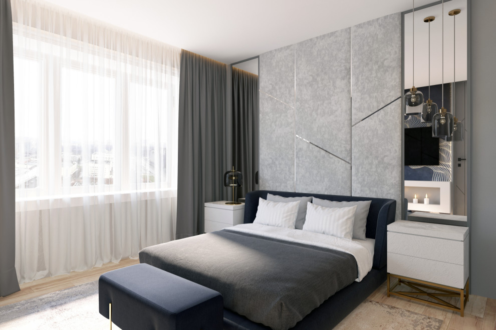 Дизайн мастер спальни двухуровневой квартиры в Москве