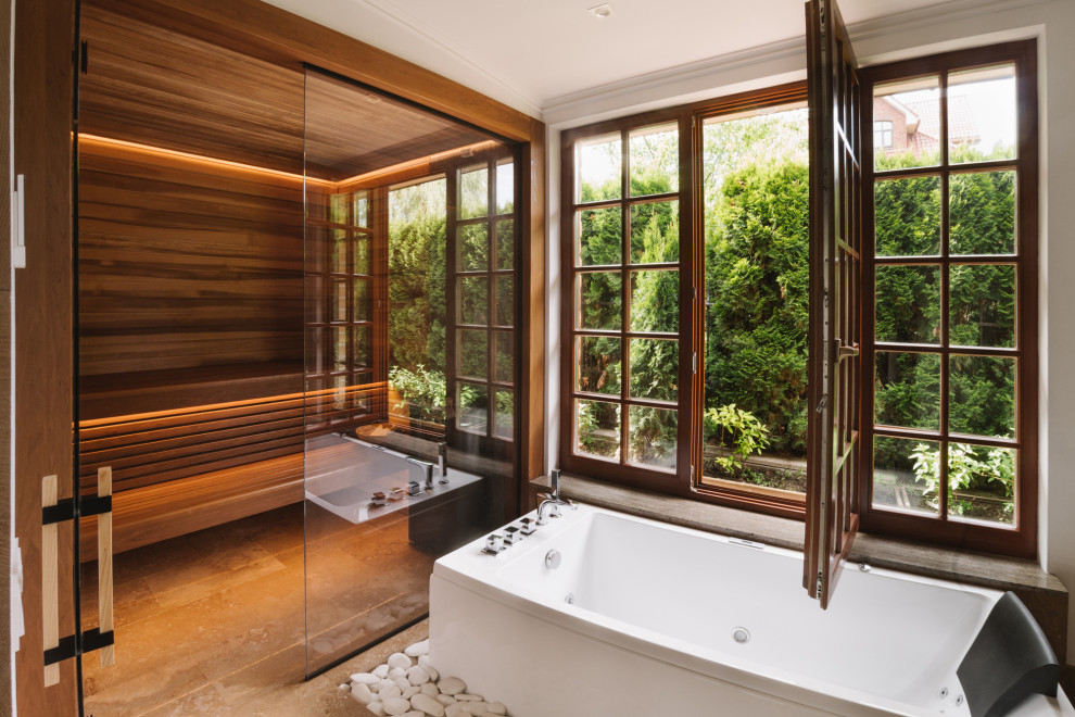 Обложка проекта: Сауна в ванной комнате. КП Бельгийская деревня. Москва. 2022 г.