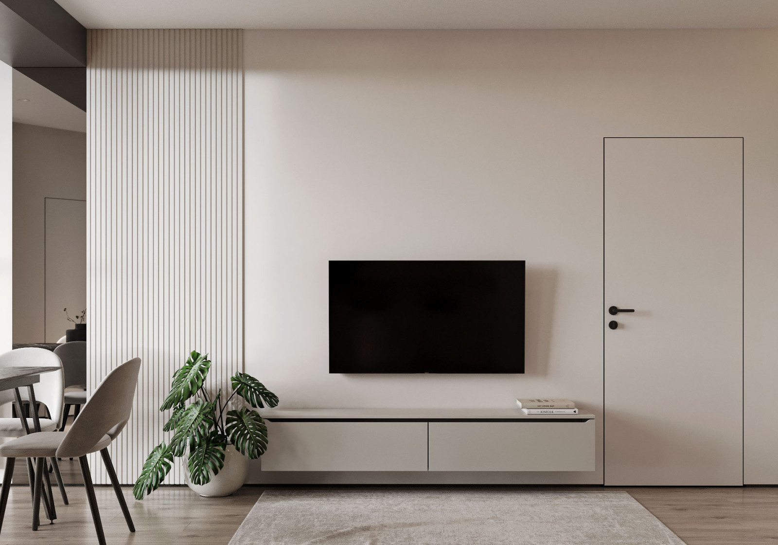 Монохромная кухня - гостиная