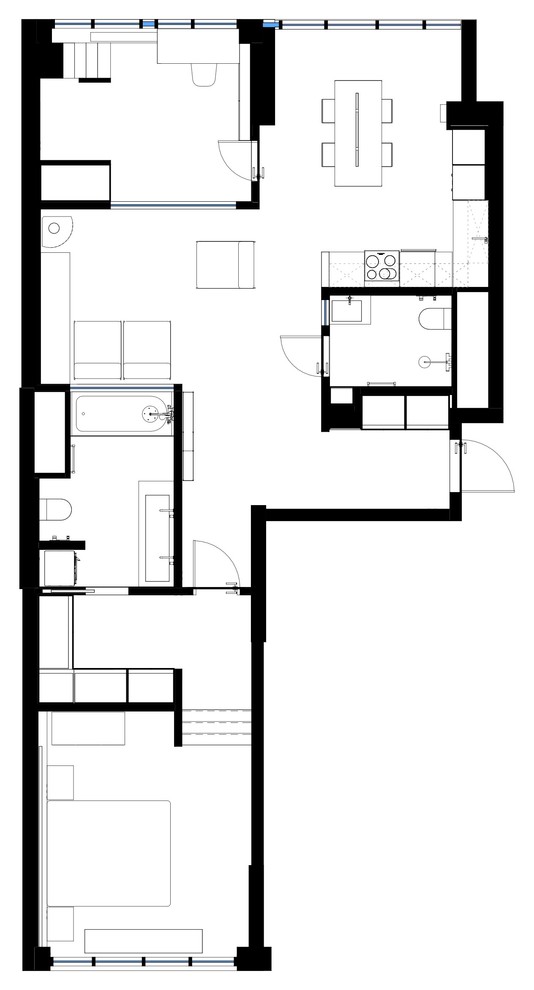 Houzz тур: Квартира с чёрной спальней и прозрачным санузлом