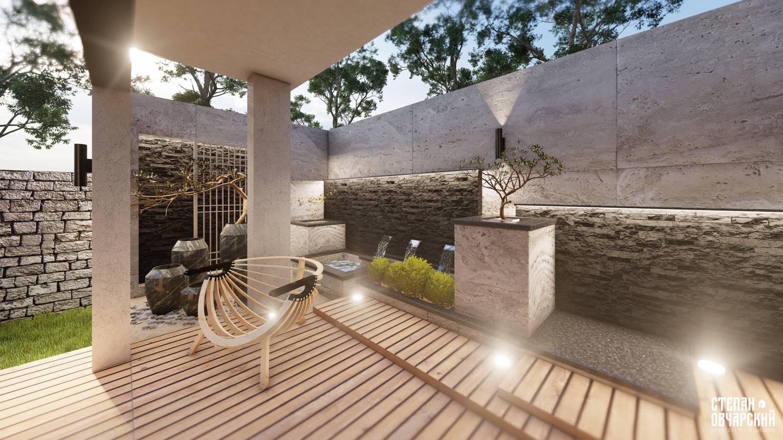 Каменный сад. Вид на каскадный водоем.