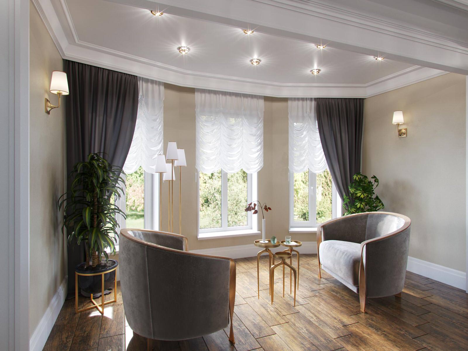 Кухня-гостиная с эркером в частном доме