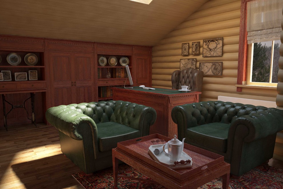 Кабинет в бревенчатом доме