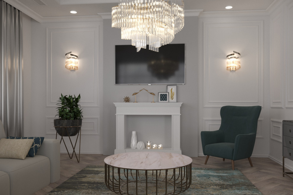 Кухня и гостинная в стиле неоклассика