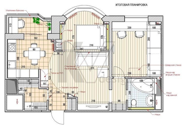 Дизайн двухкомнатной квартиры И-155 в Москве