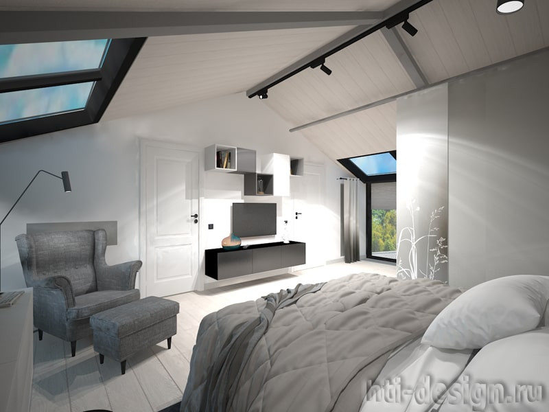 Спальня 25 кв.м в мансарде