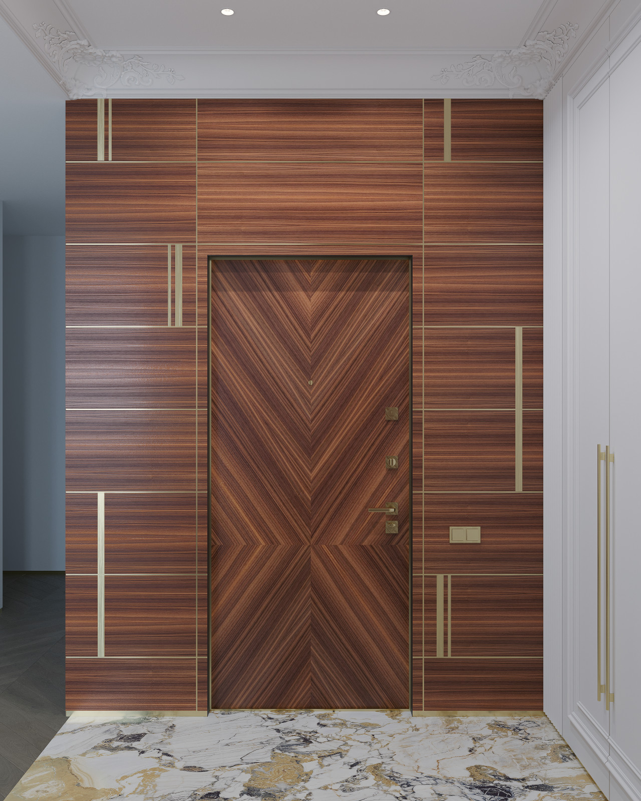 Роскошная прихожая в стилистике современная классика