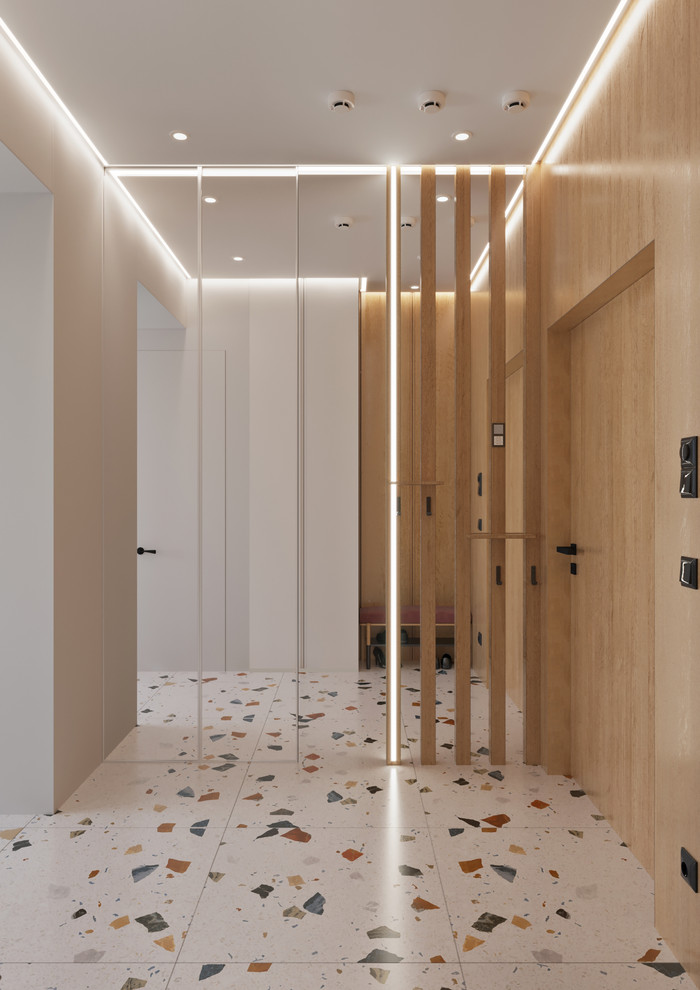 Двухкомнатная квартира с зеленой перегородкой в гостиной