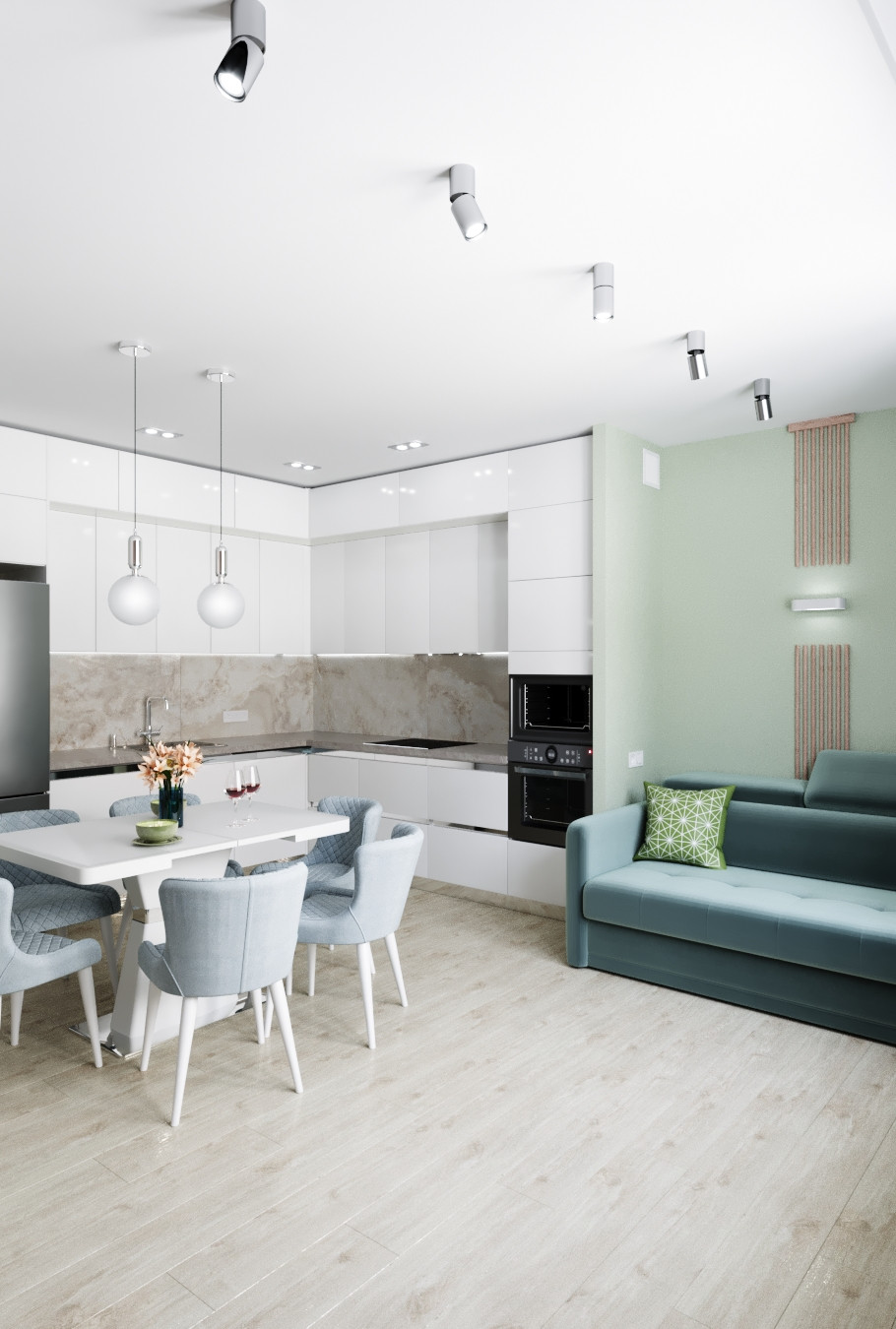 Эко минимализм в трёхкомнатной ЖК Маршал Град