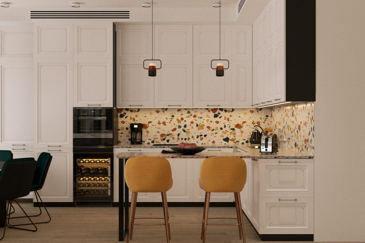 Кухня-гостиная ЖК Родной город проект "Солнечное конфетти"