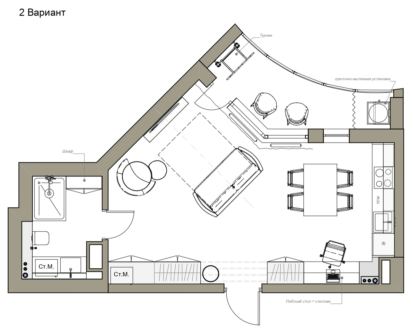 Поиск планировки: Студия с иллюминатором в Питере [4 варианта]