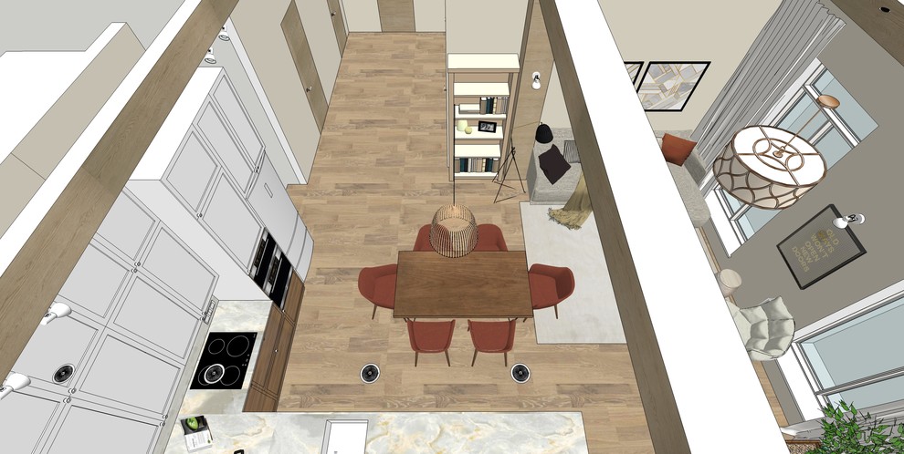 Обложка проекта: Деревянные балки в современной кухне-гостиной