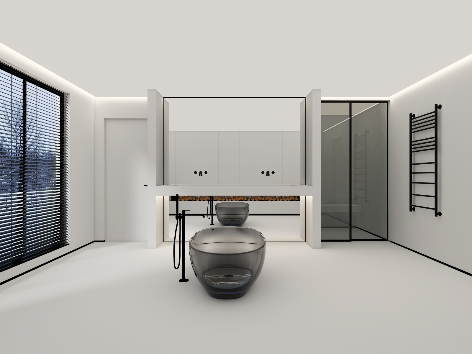 Представляем вам наш проект ванной комнаты с камином и панорамным зеркалом. Глав