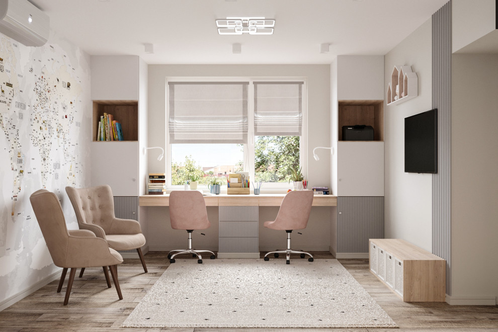 Современные оттенки серого и уютного дерева)