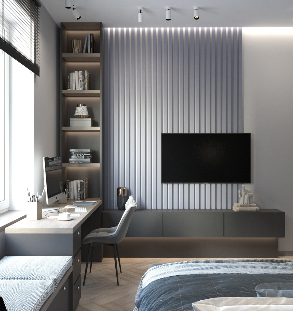 Просторная квартира в синими стенами