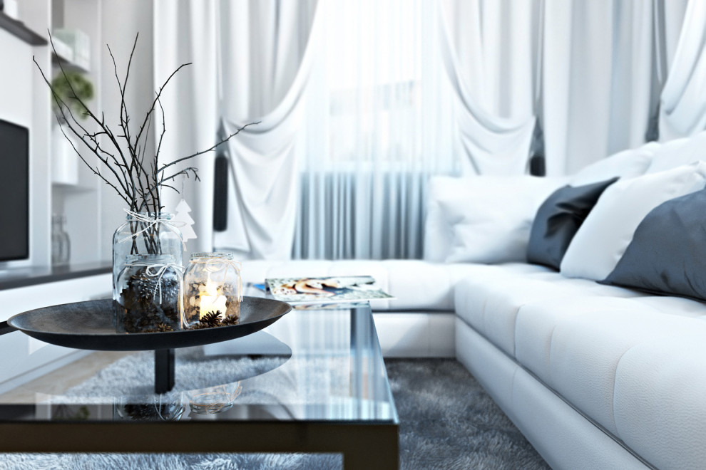 Дизайн гостиной и кухни в коттедже в современном стиле