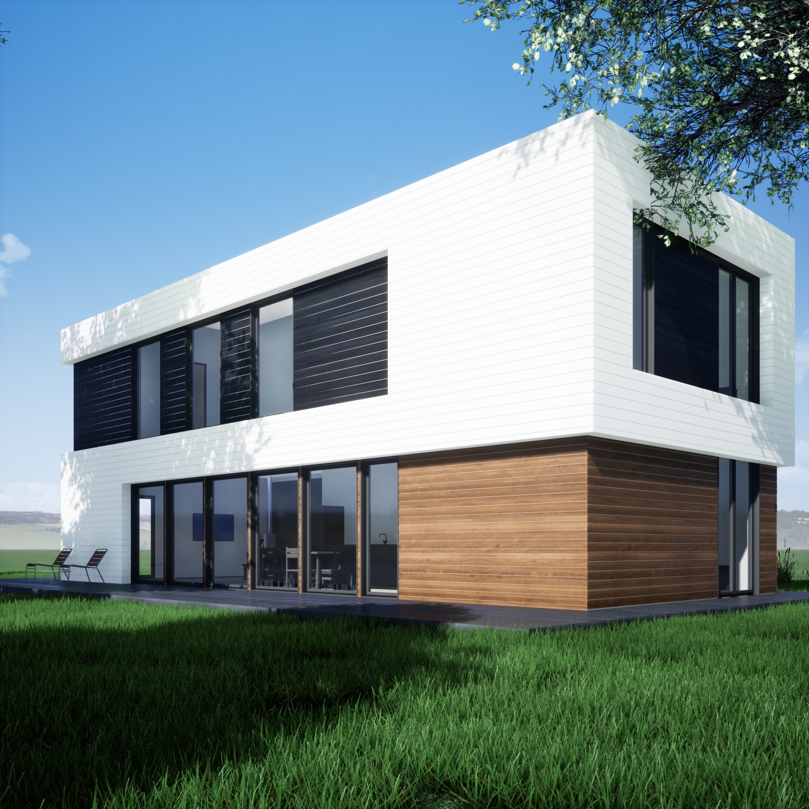 Современный каркасный дом с плоской кровлей, 150 м.кв.