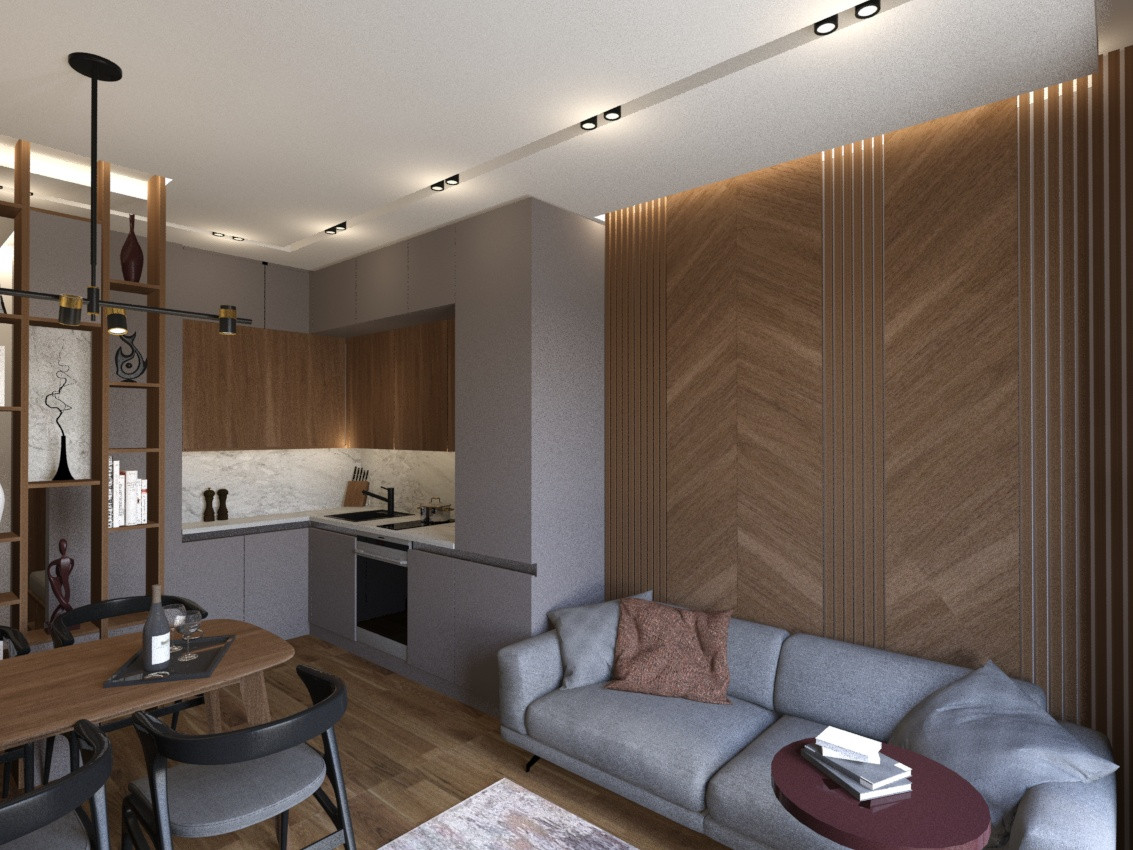 Квартира в современном стиле в ЖК "Селигер сити", гостиная-кухня