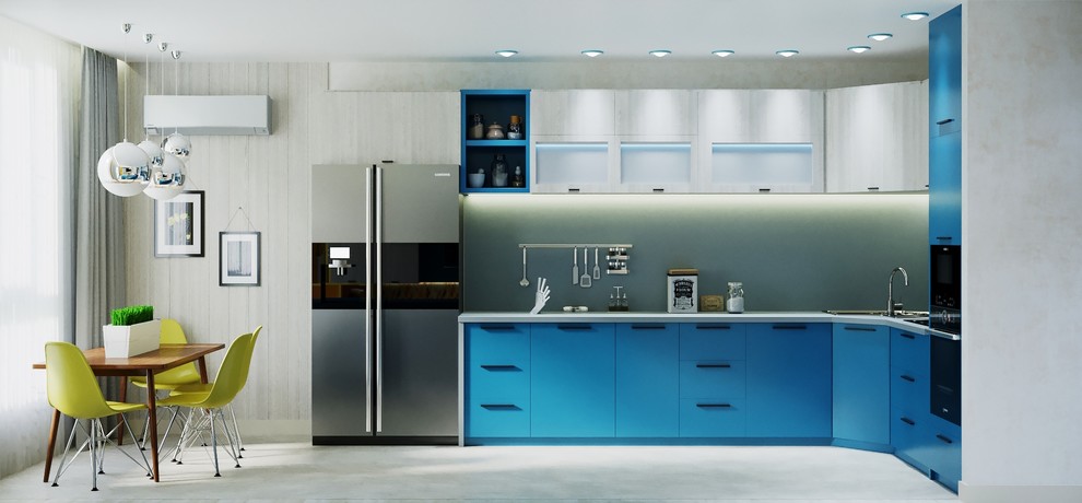 Гостиная с синим диваном