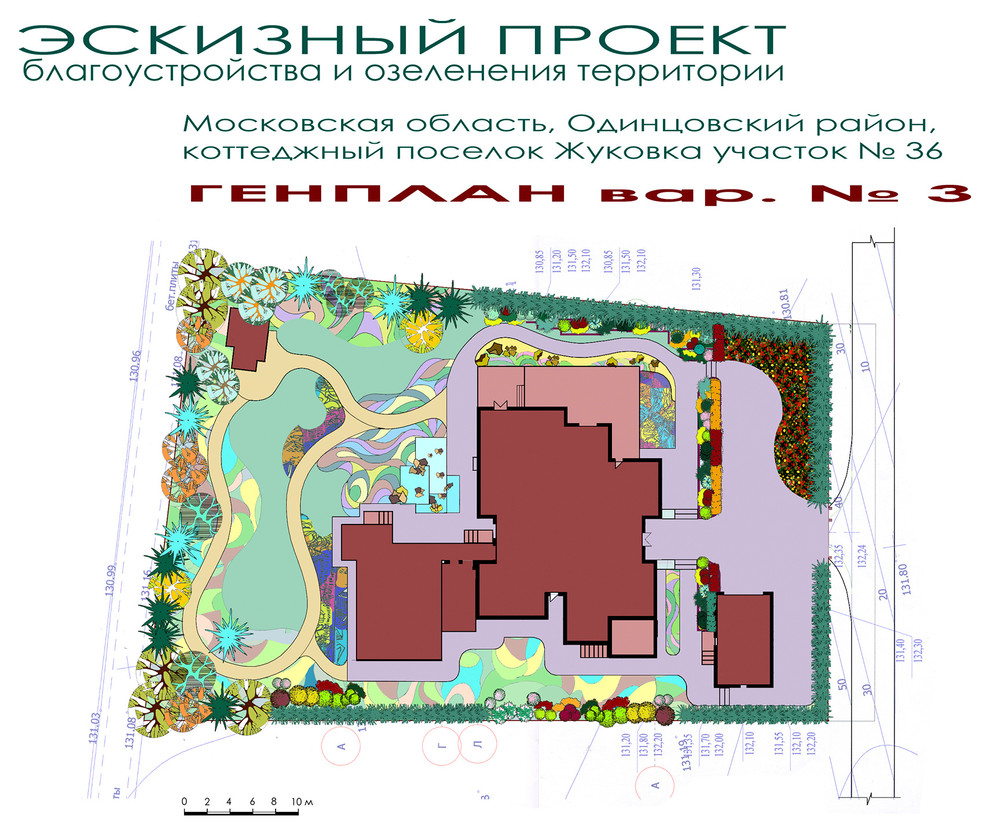 Проект участка 10 соток по Ильинскому шоссе - генплан вариант № 3