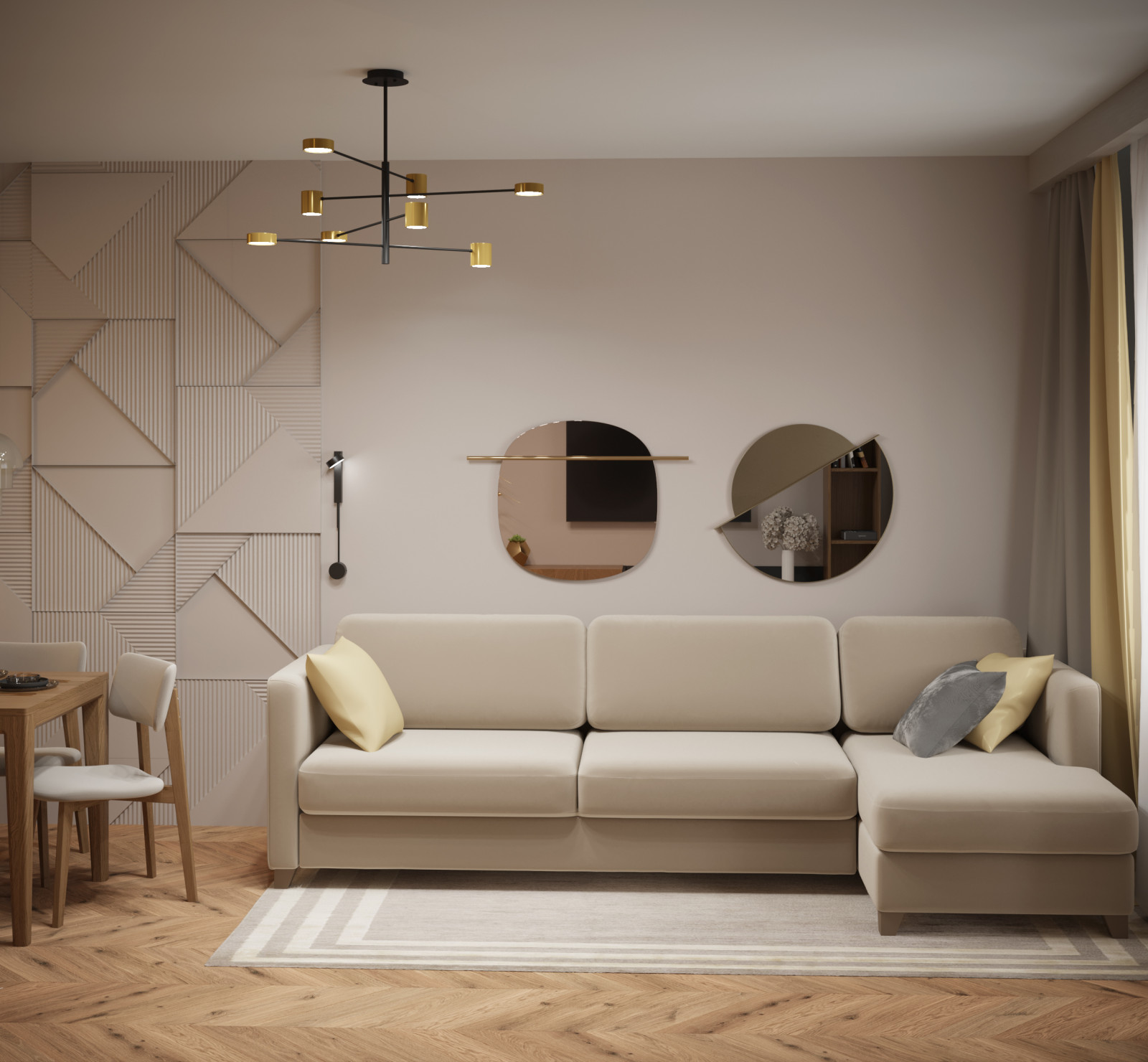 гостиная зона с зеркальным декором