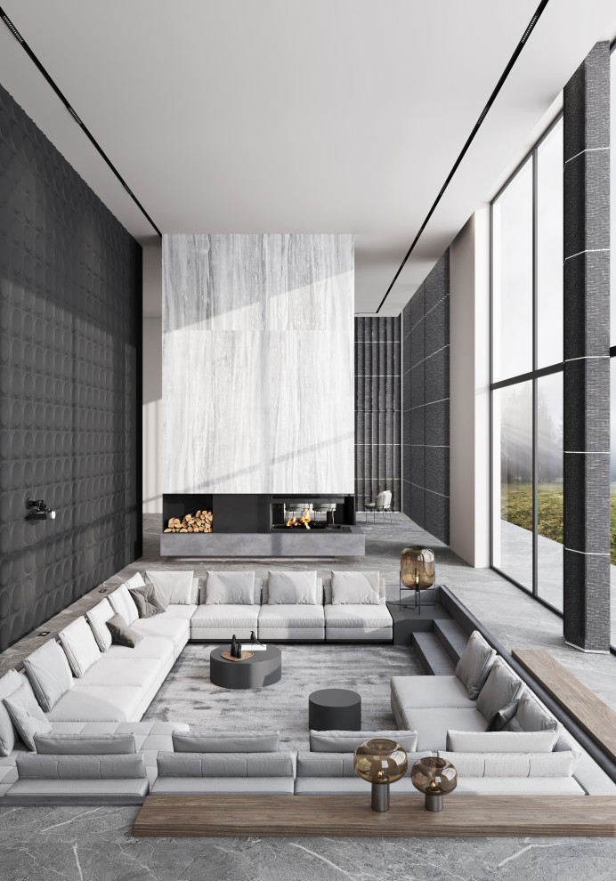 Зона отдыха с кинотеатром и камином