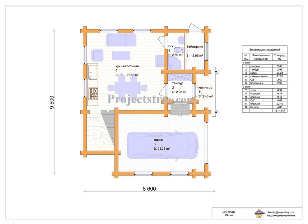 Дачный дом из бревна с гаражом