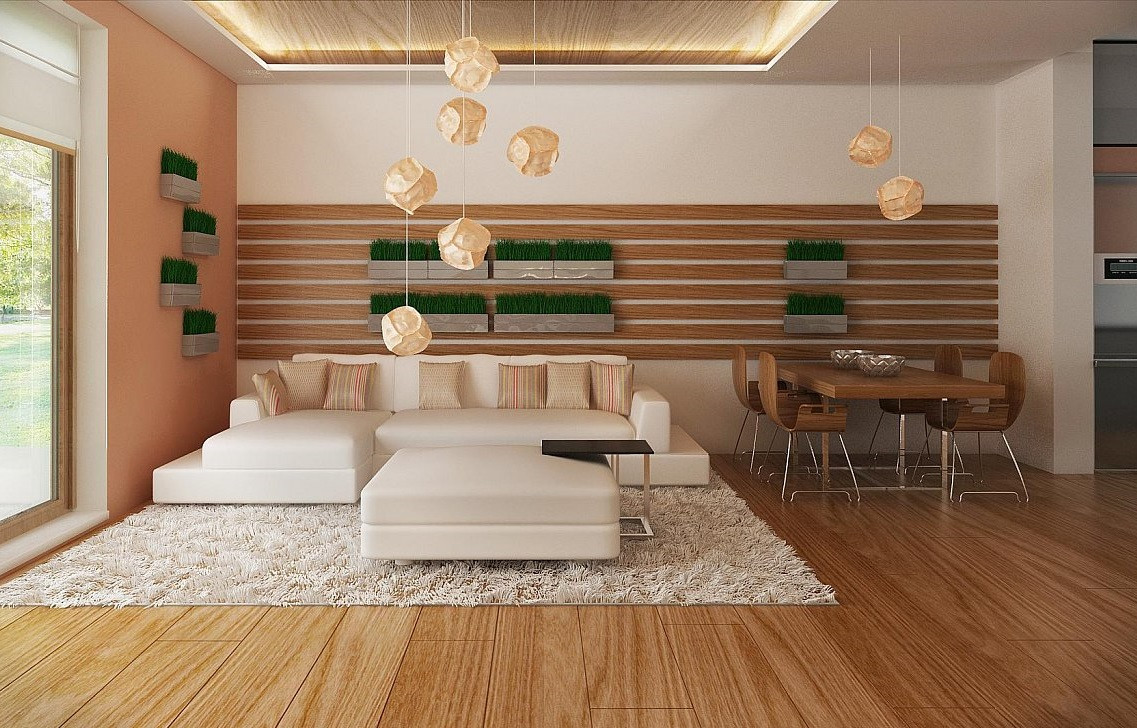 Аккуратный одноэтажный дом с деревянной отделкой на фасадах