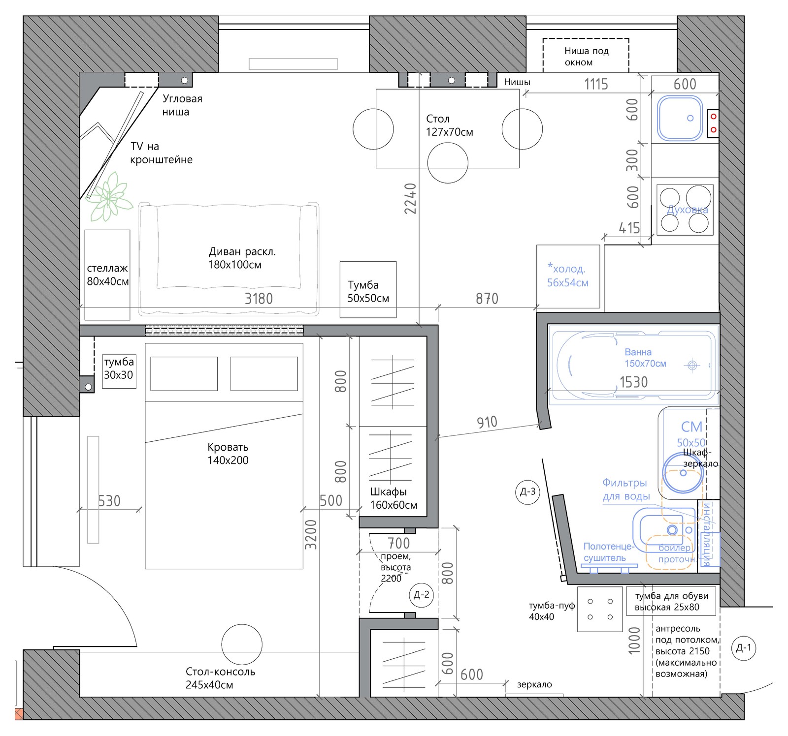 32 КВАДРАТА. Перепланировка из однушки в двушку в индивидуальном стиле.