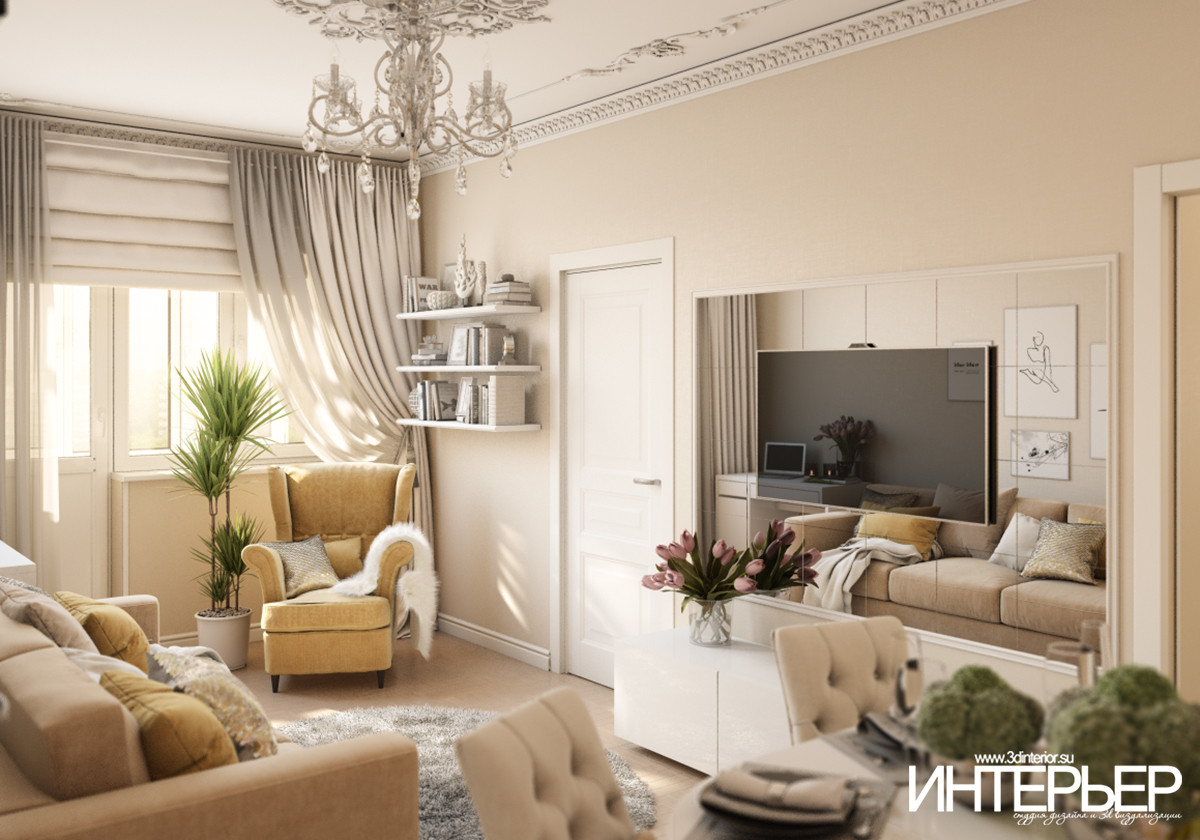 Дизайн-проект гостиной в г.Кисловодске в пастельных тонах