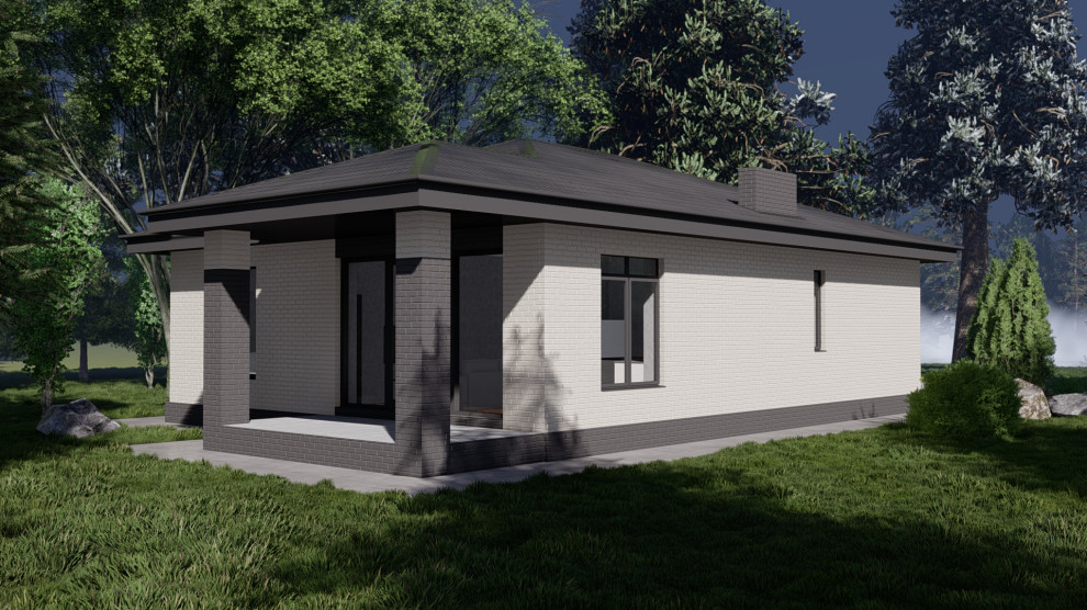 Одноэтажный дом с двумя спальнями, кабинетом и кухней-столовой (107 м2)