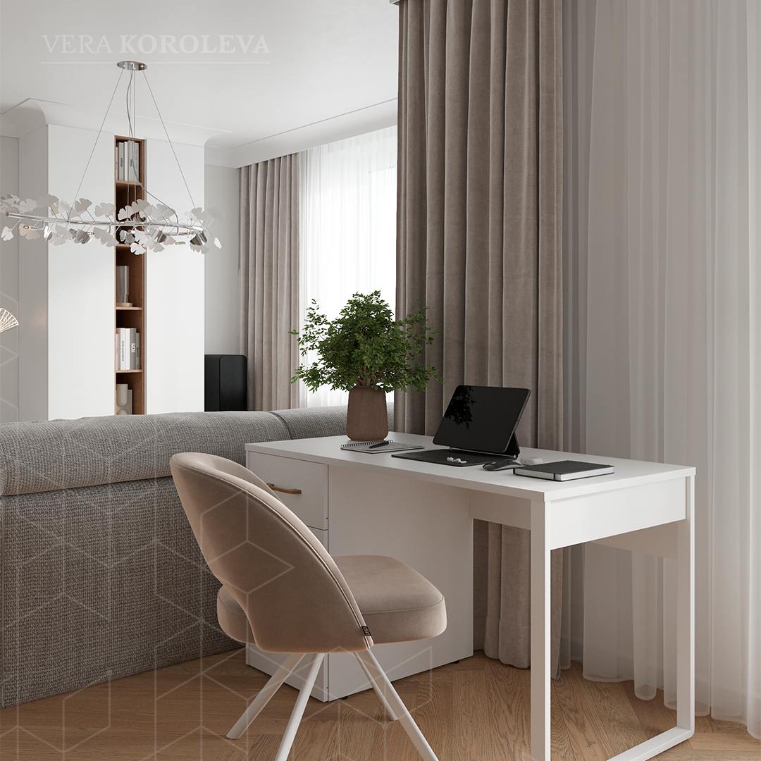 Рабочее место в гостиной у окна