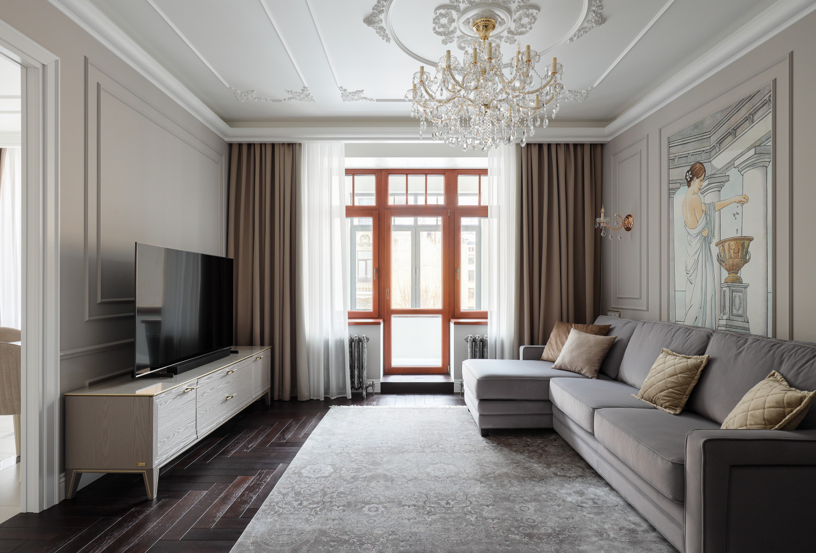 Реализованный дизайн-проект квартиры 90 кв.м.в стиле неоклассика