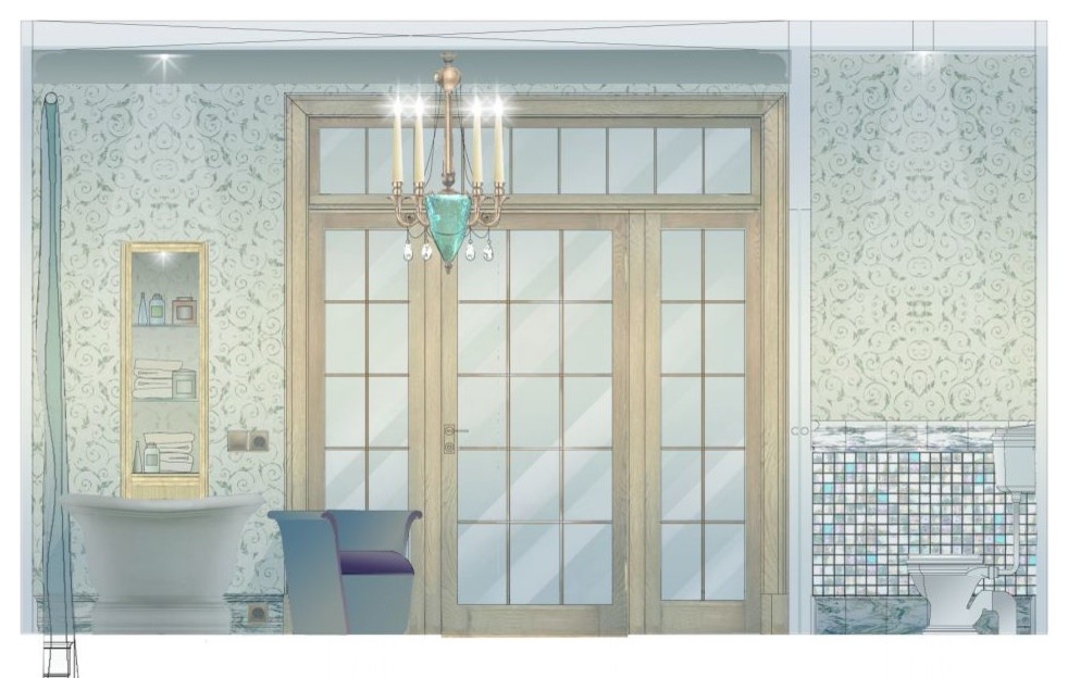 Интерьер ванной комнаты в стиле русской усадьбы