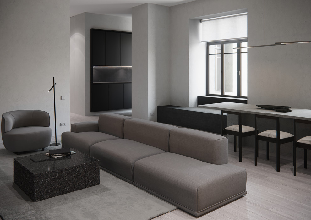 Гостиная. Вид на столовую зону и кухню.