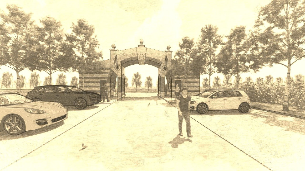 Entrance in small hotel complex